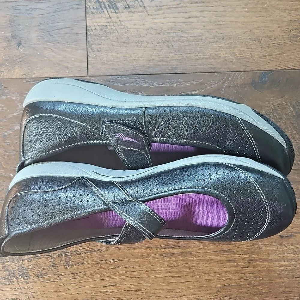 Dansko Black Mary Jane Flats with Purple Insole